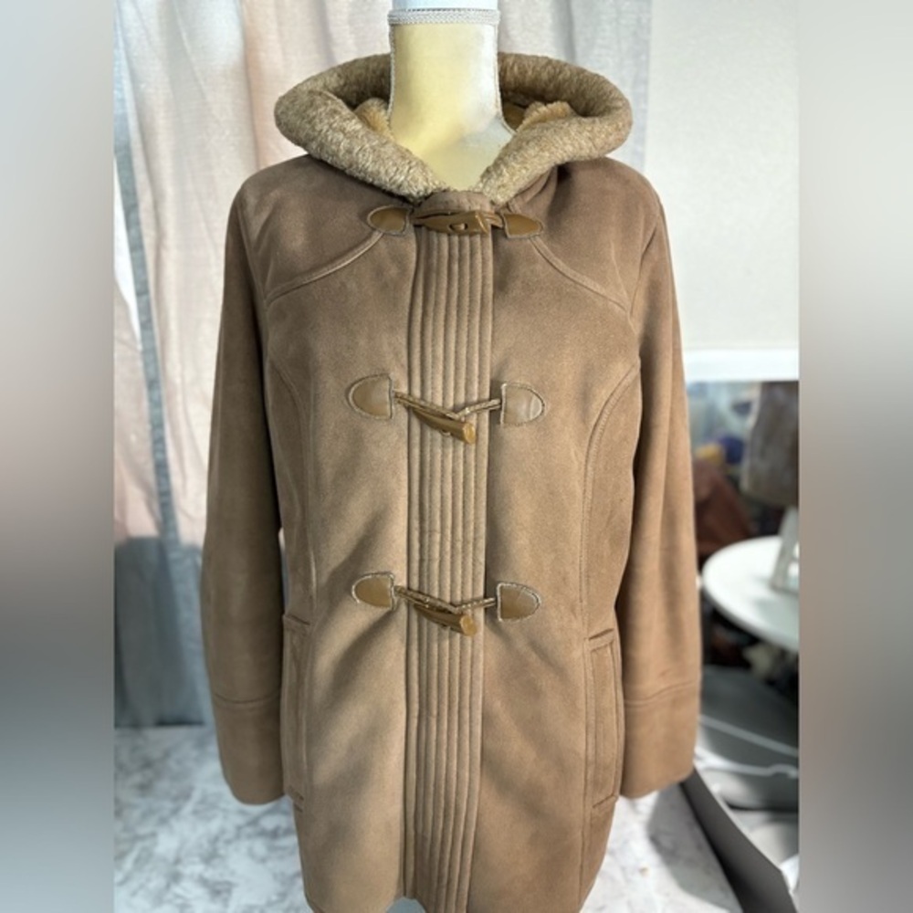 Liz Claiborne Women's Hooded Toggle Coat - Tan Size XL